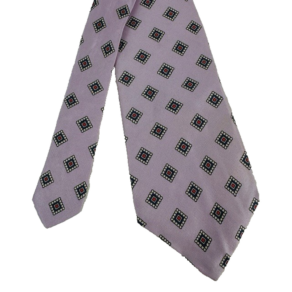 Tattersall Necktie Lavender Geometric 56" All Silk Preppy Grandpacore VTG